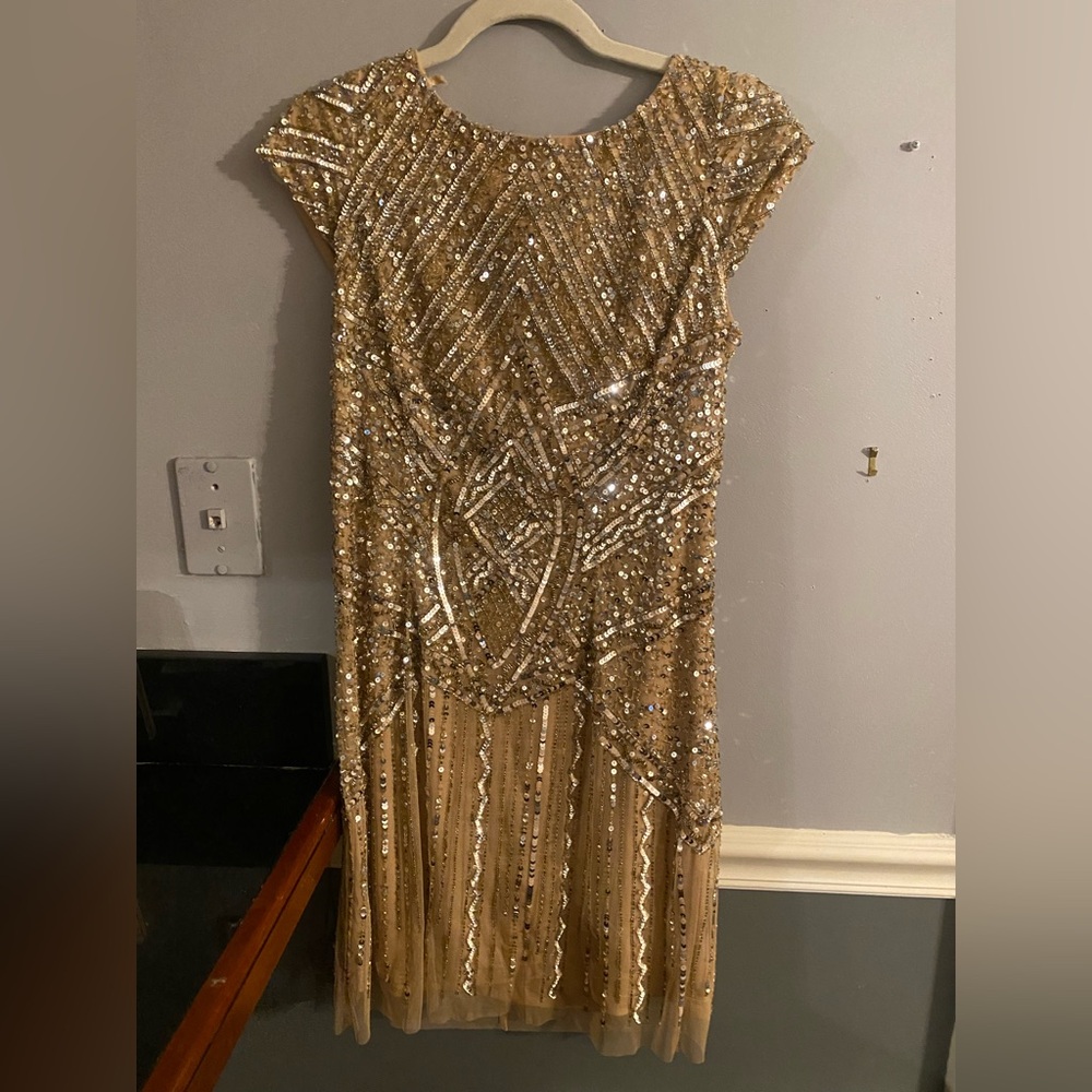 Adrianna Papell Champagne Sequin Dress